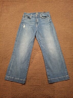 7 For All Mankind Light Blue "Cropped Alexa" Wide-Leg Jeans